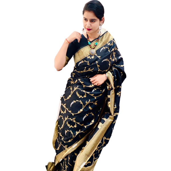Stylish Black & Golden Saree For Women